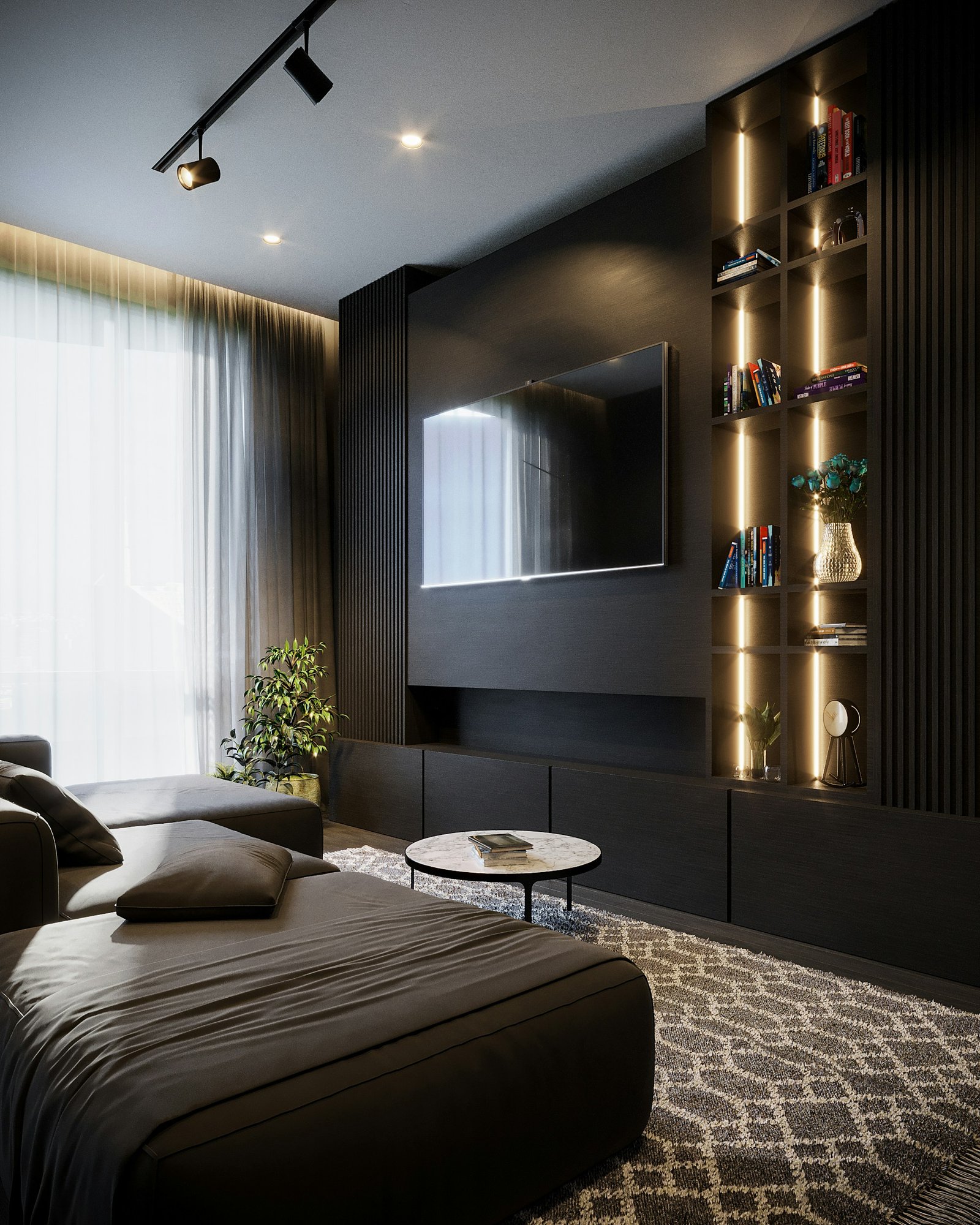 bedroom with a tv and couch