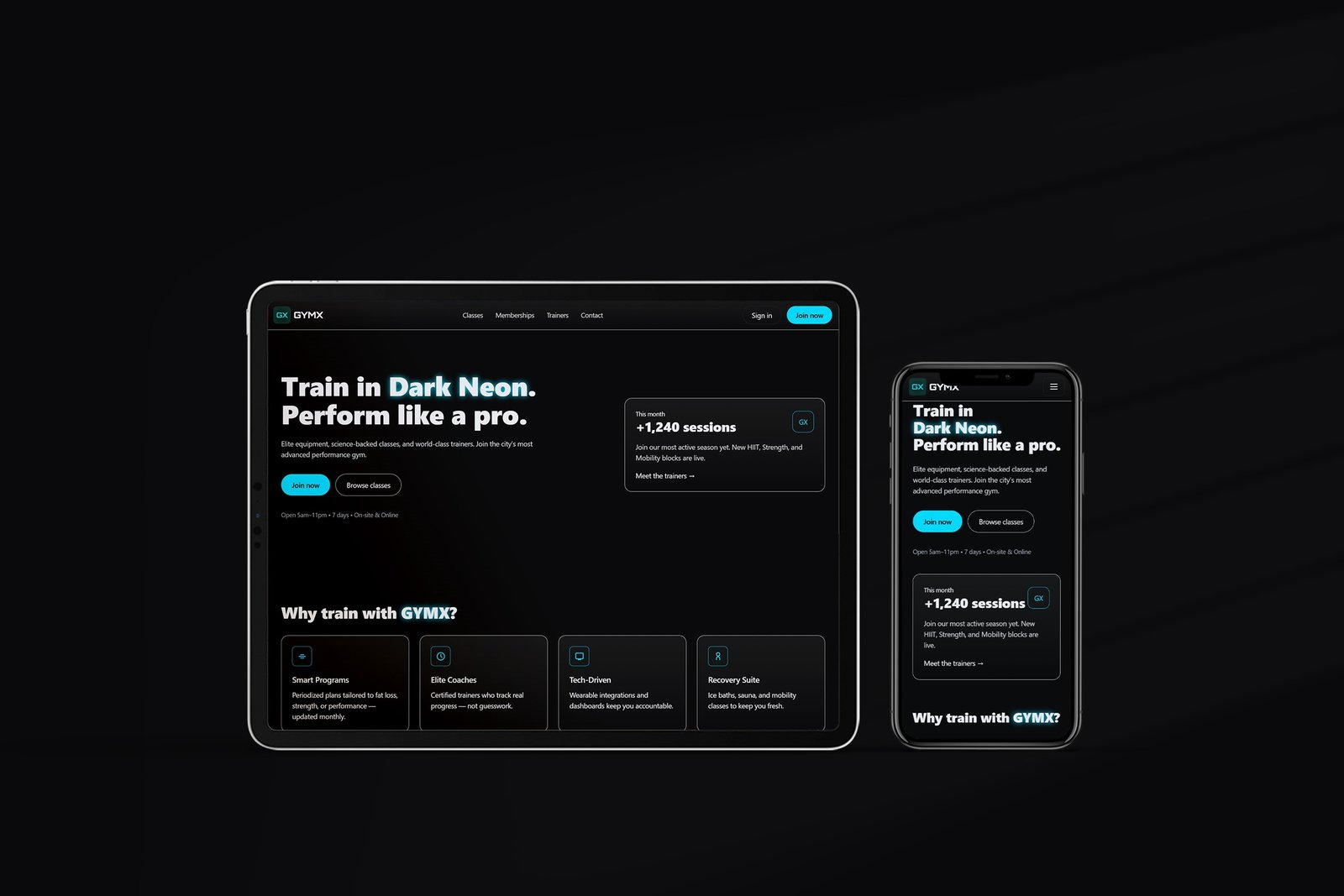 GymX fitness website